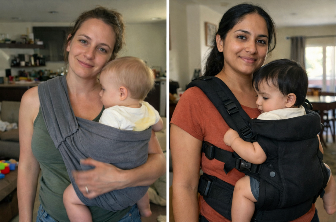 Hip carrier vs ergonomic carrier comparison for back support in home setting